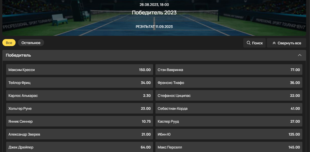 Прогнозы и ставки на турнир по теннису US Open 2023