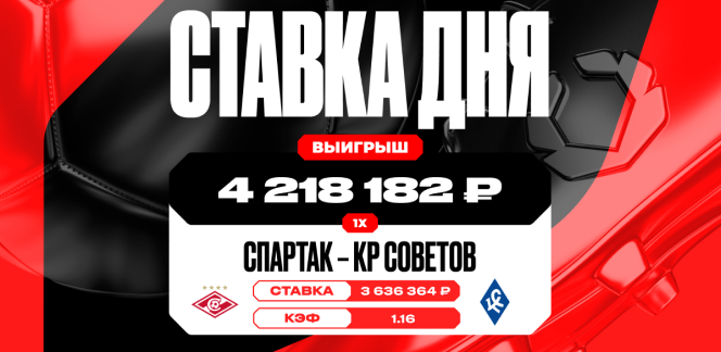 Победа «Спартака» принесла клиенту OLIMPBET выигрыш в 4 218 182 рублей