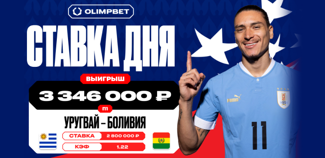 Клиент OLIMPBET выиграл 3 416 000 рублей на уверенной победе Уругвая